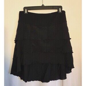 Body Glove Black Tiered Ruffle Skirt Women's Medium High Low Stretch Pull On